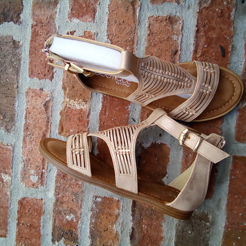 Soft Gold Zip Back Gladiator Sandal | Boutique by Corkys Calista