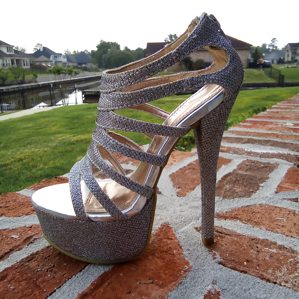 Silver Glitter High Heels | Fashion heels, Bling shoes, Heels