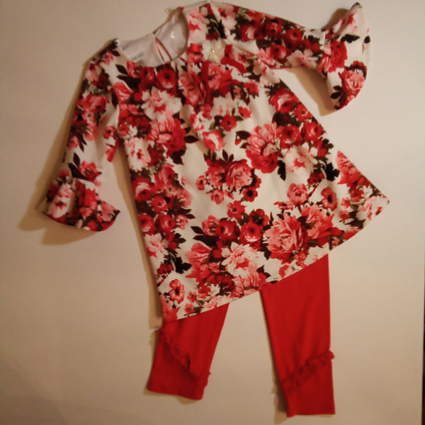 Sweetheart Floral Tunic with Red Leggings Set