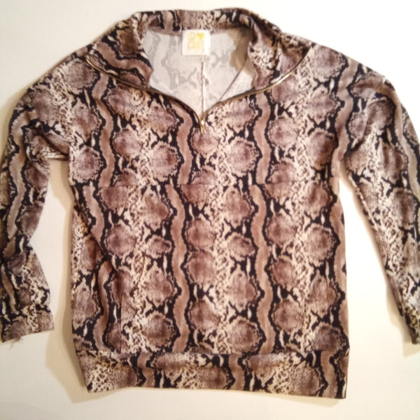 Snake Print Pull Over Zip Front Banded Shirt | Peace Love & Cake