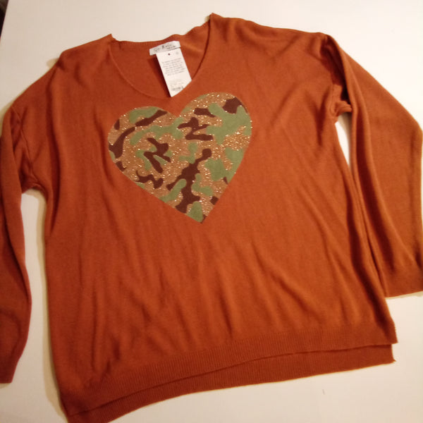 Camo Heart on Terracotta Sweater |  Gigi Moda