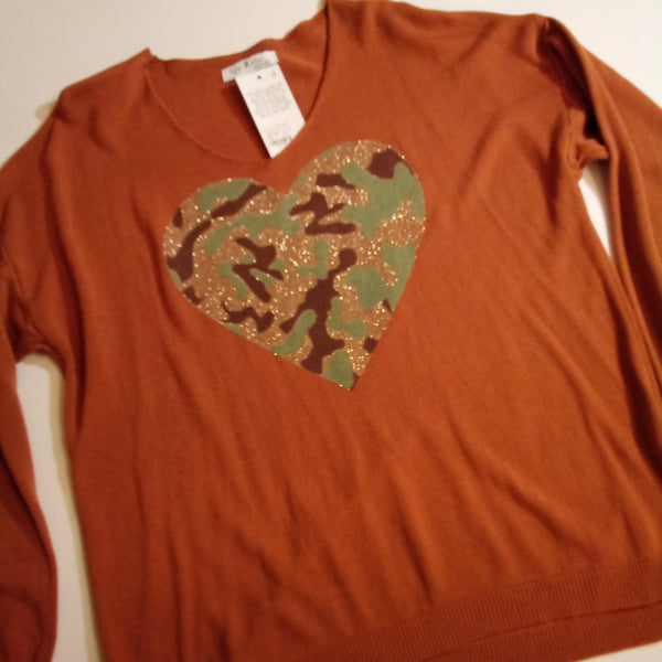 Camo Heart on Terracotta Sweater |  Gigi Moda