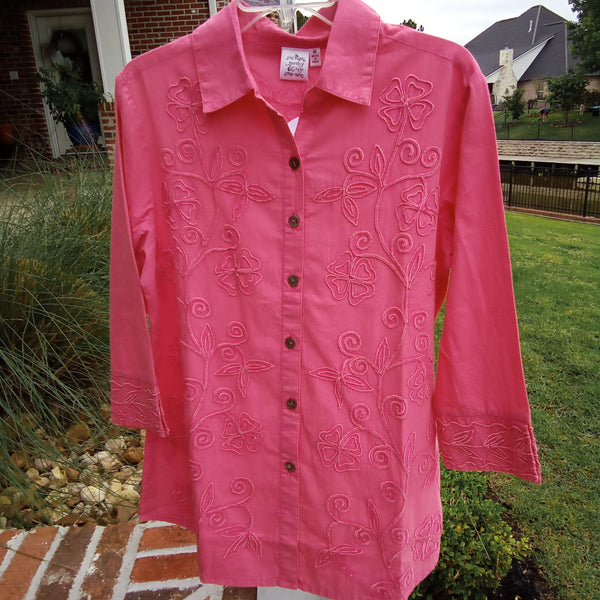 Bright Pink Button Front Tunic with Soutache Details | Parsley & Sage