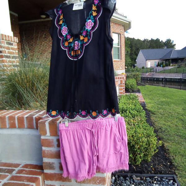 Black Flutter Sleeve Embroidered Top | Savanna Jane