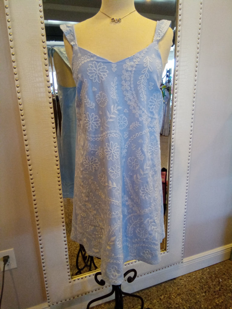 savanna jane embroidered dress Savanna Jane Boho Floral Embroidered Striped Dress White Tan Flutter Sleeve Med