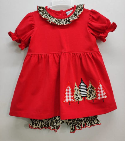 Infant Red Bloomer Set Appliqued with Christmas Tree Lot