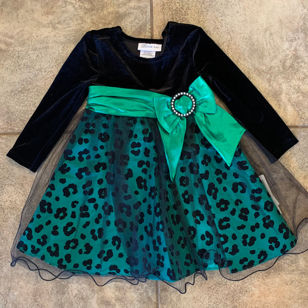 Black Velvet & Green Leopard Party Dress
