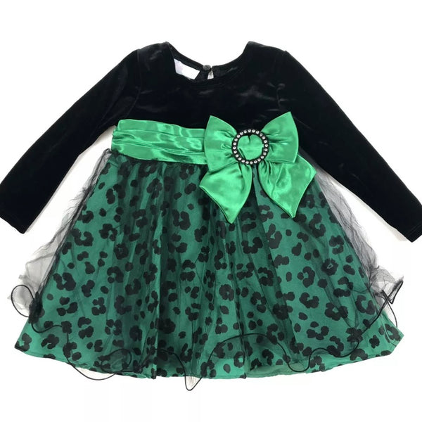 Black Velvet & Green Leopard Party Dress