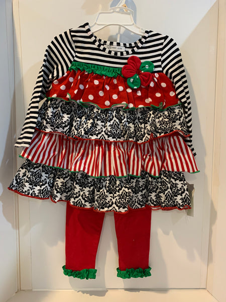 Damask Stipes & Dots Layered Christmas Tunic and Leggings | Bonnie Baby | Bonnie Jean