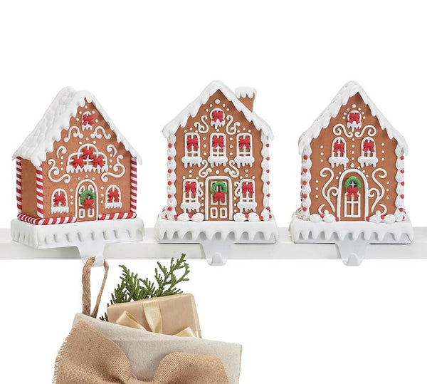 Three Gingerbread House Stocking Holders - Assorted