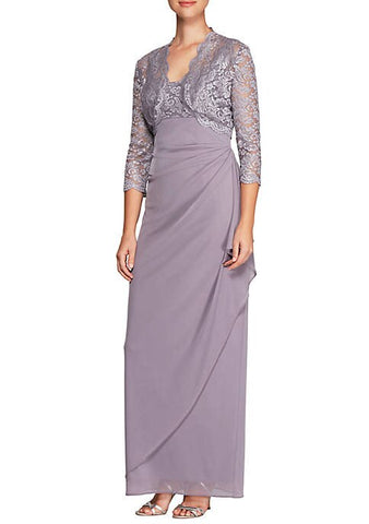 Two piece Long Dress with Lace Bolero