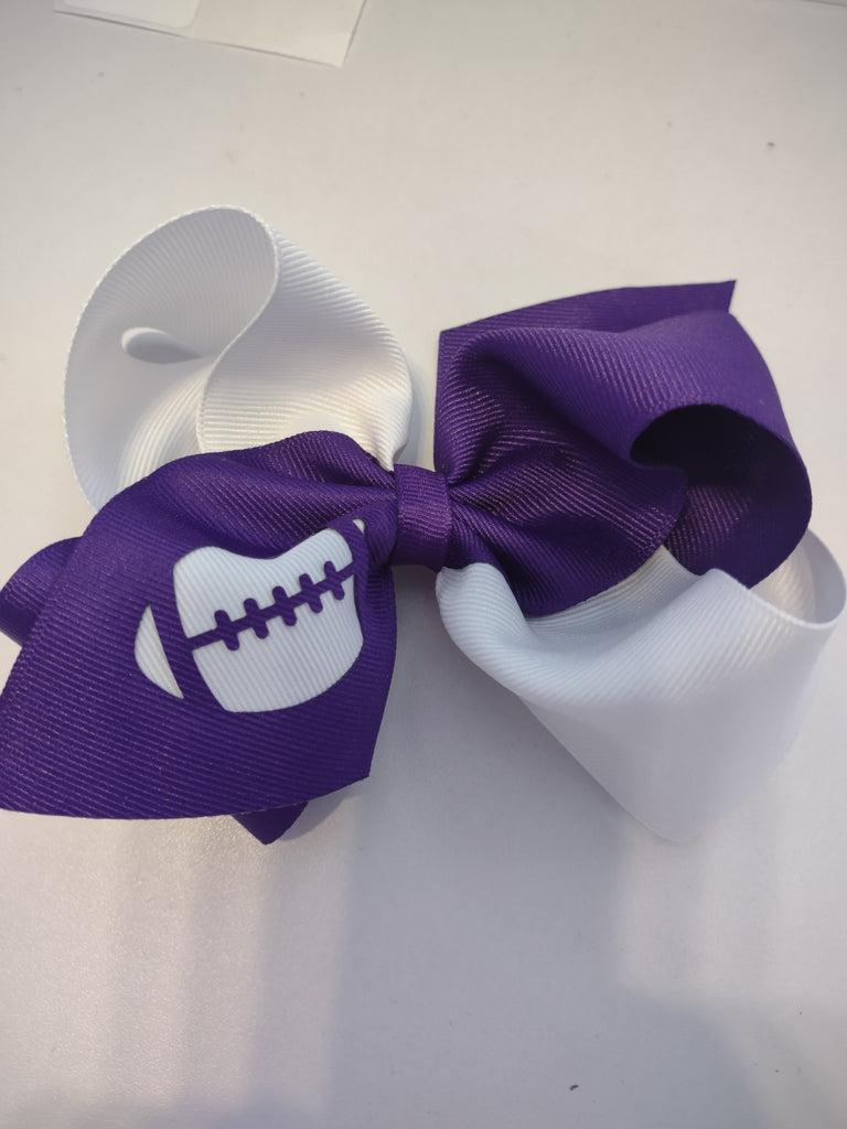 Football Cheer Bow - Purple and White