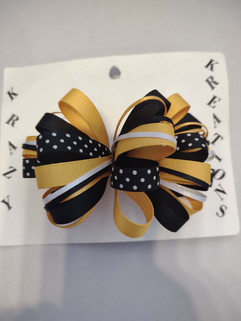 Looped Bow on a Barrette - Black & Gold