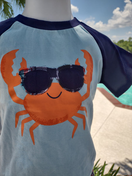 Crab in Plaid Sunglasses Short Set | MiniBamba