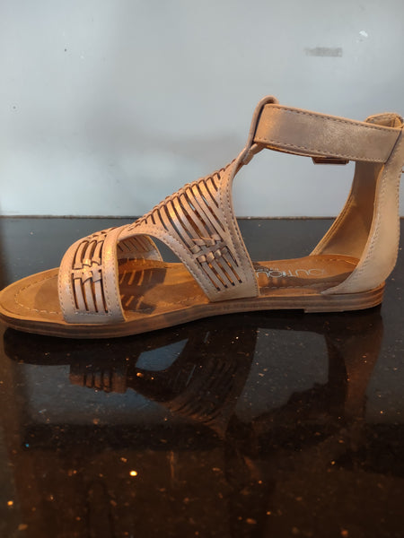 Soft Gold Zip Back Gladiator Sandal | Boutique by Corkys Calista