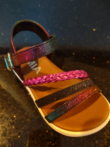 Metallic Fuchsia and multi colored Girls Sandal | Mini Mia Little Missy