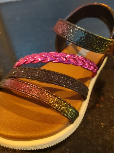 Metallic Fuchsia and multi colored Girls Sandal | Mini Mia Little Missy