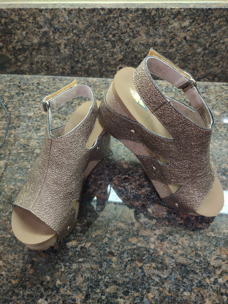 Copper Wedge Sandals with Self Fasteners | Volatile Spindle