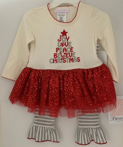 "O Christmas Tree" Tunic with tulle and striped leggings | Bonnie Jean
