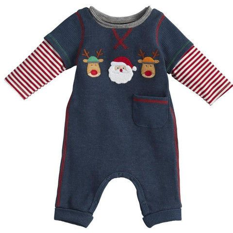 Mud Pie One piece outfit with two reindeer & Santa appliqued on the front.