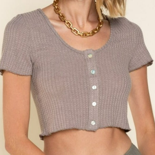 Waffle Knit Button front crop top