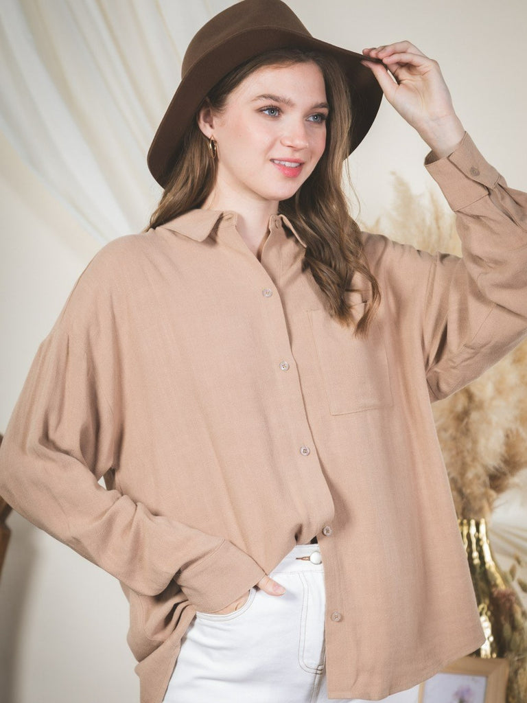 Button Front Lace Back Tunic Shirt