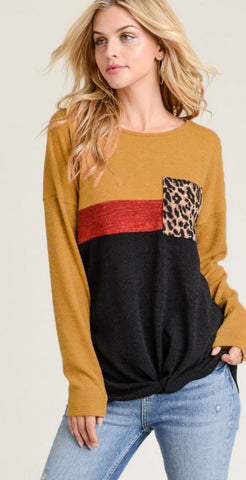 Long Sleeve Multi-Colored Top with Pocket