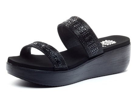 Black Beaded Platform Wedge Sandal | Yellow Box Footwear Size 9.5