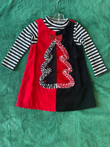 Christmas Tree Corduroy Jumper and long sleeve striped body suit