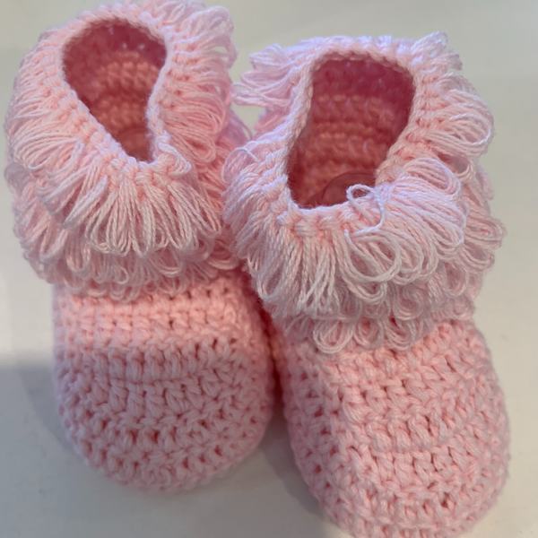 Baby Deer Pink Crochet Fringe Infant Booties