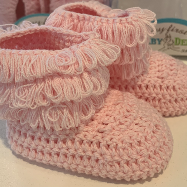 Baby Deer Pink Crochet Fringe Infant Booties