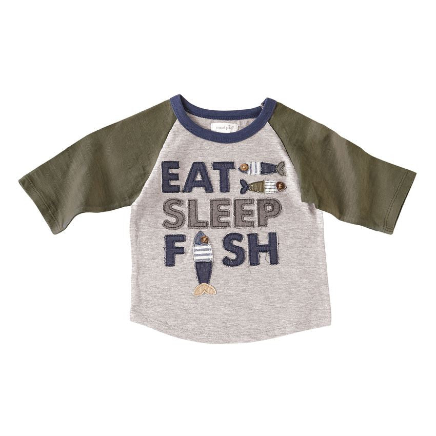 Eat Sleep Fish Raglan T-shirt | Mud Pie