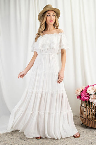 Off Shoulder White Tiered Prairie Dress | Eesome