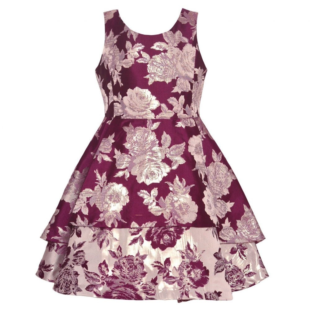 Burgundy And Gold Floral Party Dress