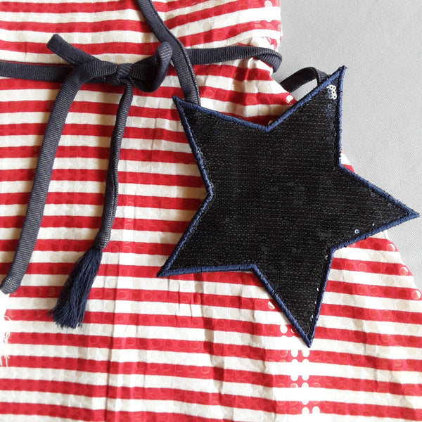 Red & White Stripe Sequin Sundress with Blue Star Cross Body Bag | Bonnie Jean 7-16