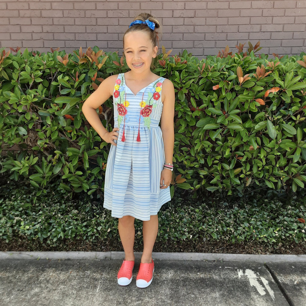 Casual Dress with Floral Embroidery | Bonnie Jean size 7-16 Casual Dress with Floral Embroidery | Bonnie Jean size 7-16