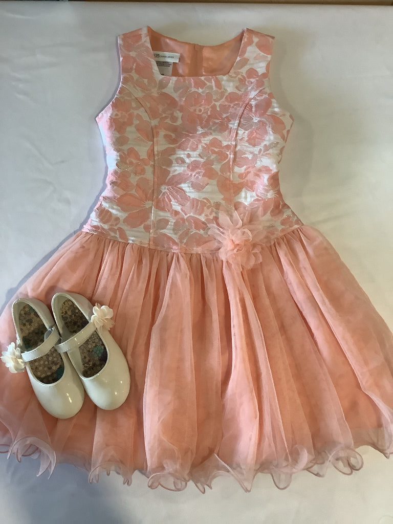 Bonnie Jean Peach Flowers and Tulle Dress