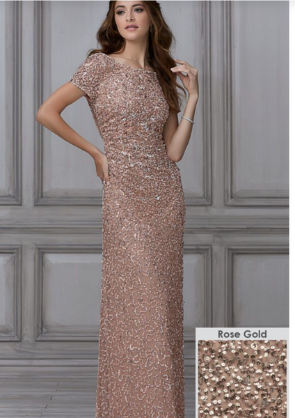Draped Back Scoop Neck Sequin Gown | Adrianna Papel