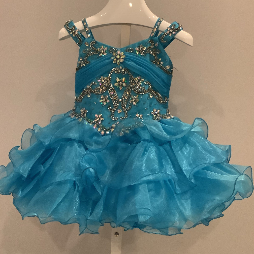 red cupcake pageant dress (DRESS EXAMPLE) (#1384) Straps flat glitz national cupcake pageant dress (neon pink) / 3 ~4 weeks production (*Without necklace)