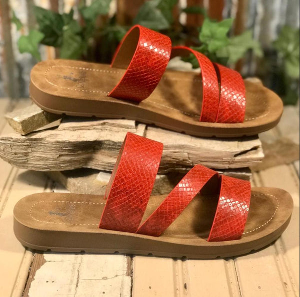 Red Textured Sandal | Corkys Lydia