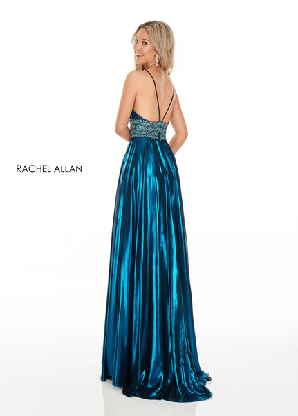 Rachel Allen Metallic Aline Ocean Blue Gown 7182