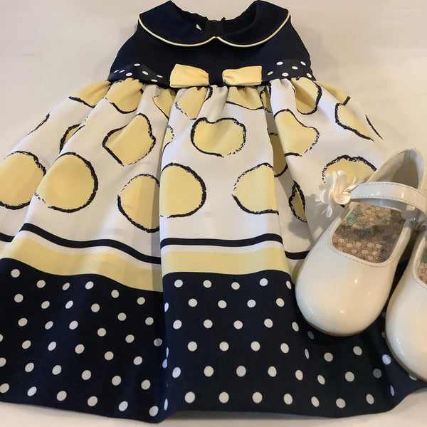 Navy Yellow & White Dotted Dress | Bonnie Jean