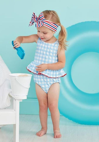 Reversible two piece infant and toddler girls swimsuit