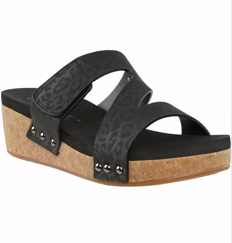 Adjustable Width Black and Cork Wedge Sandal | Boutique by Corkys | Zipadee