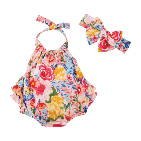 Floral Bubble Suit & Matching Headband | Mud Pie