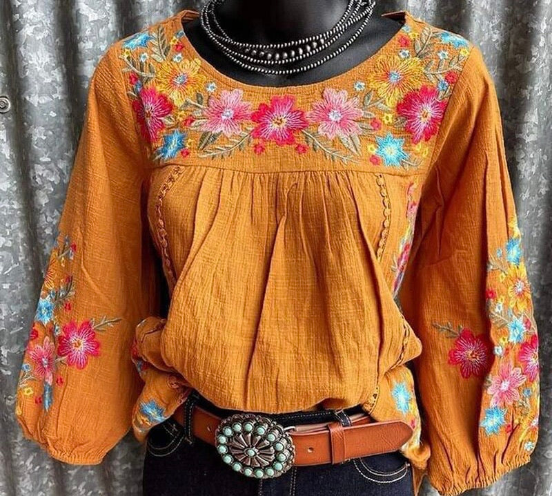 Boho Mustard embroidery plus top | Savana Jane