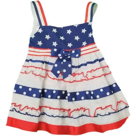 Red white and blue stars and stripes infant dress and bloomers | Bonnie Baby