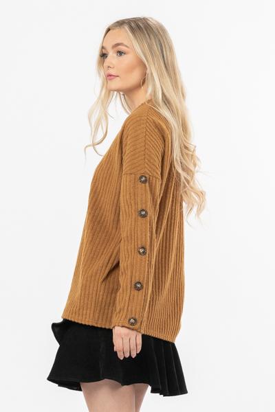 Ribbed Button Sleeve Sweater