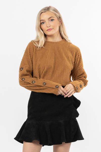 Ribbed Button Sleeve Sweater