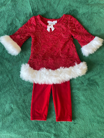 Lace and Sequin Tunic with Fur Trim and Stretch Velvet Pants | Bonnie Baby
